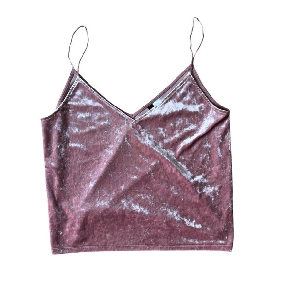 H&M Y2K Babydoll Camisole Top Womens Medium Pink Crushed Velvet Whimsigoth Boho - Picture 2 of 7